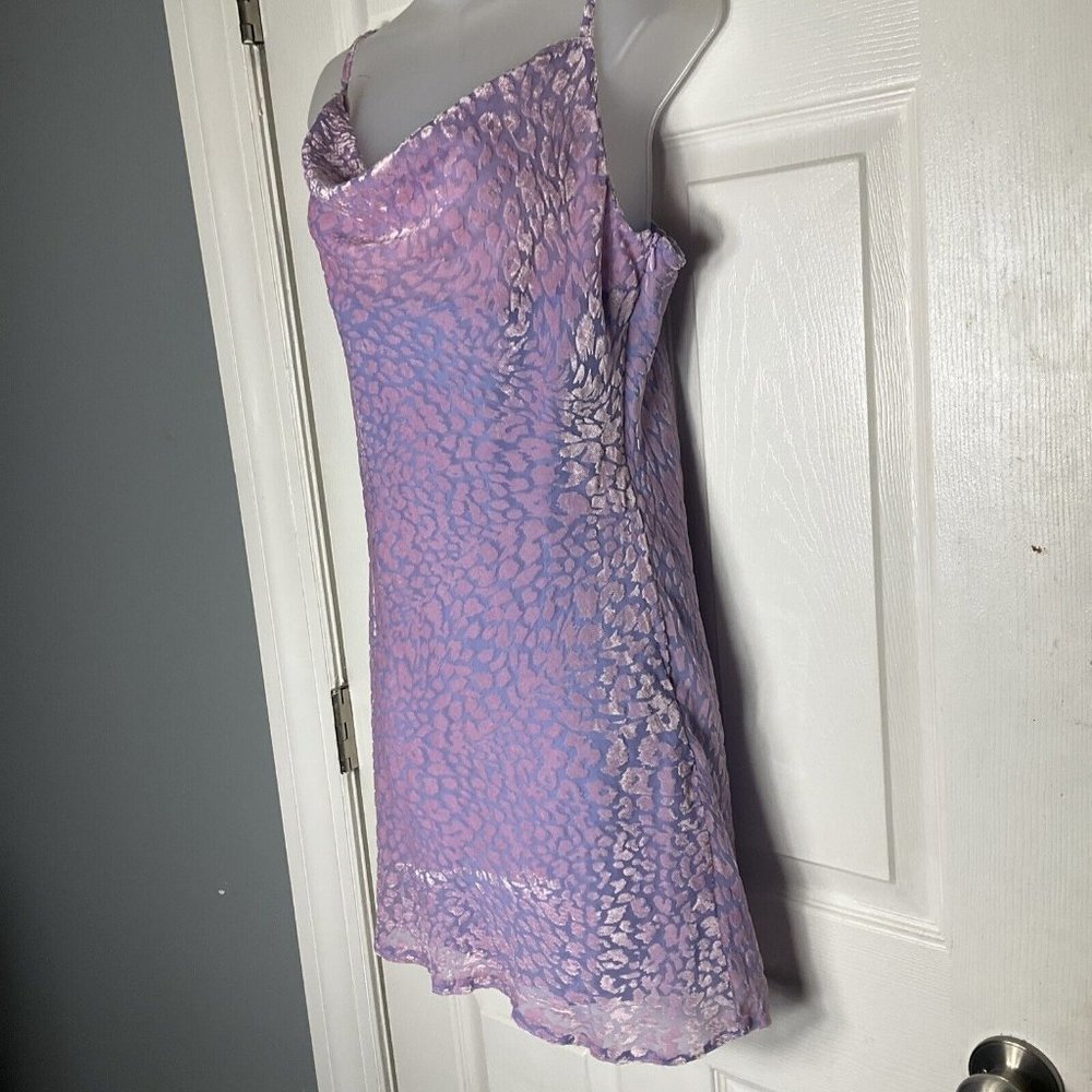 NWT Nasty Gal Animal Print Cowl Neck Mini Slip Dress Pink Purple Velour Size 8 - Picture 8 of 16
